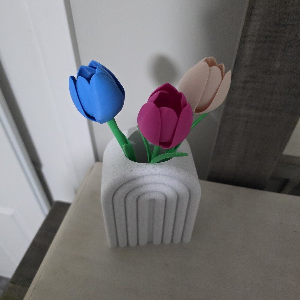 Colorful Tulip Decor in White Vase